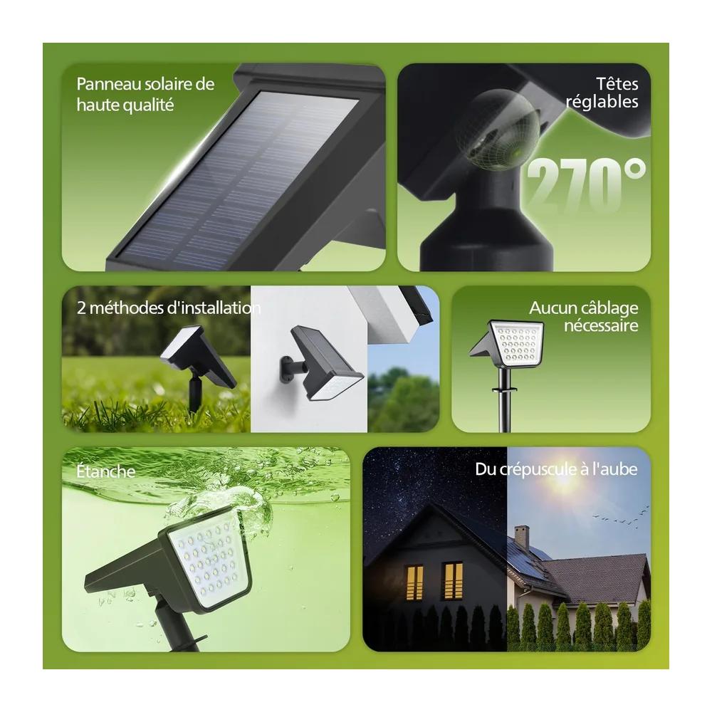 Philips Lot de 4 Projecteurs Spots Lampes Solaires d'Extérieur Étanches, 28 LED 7500K