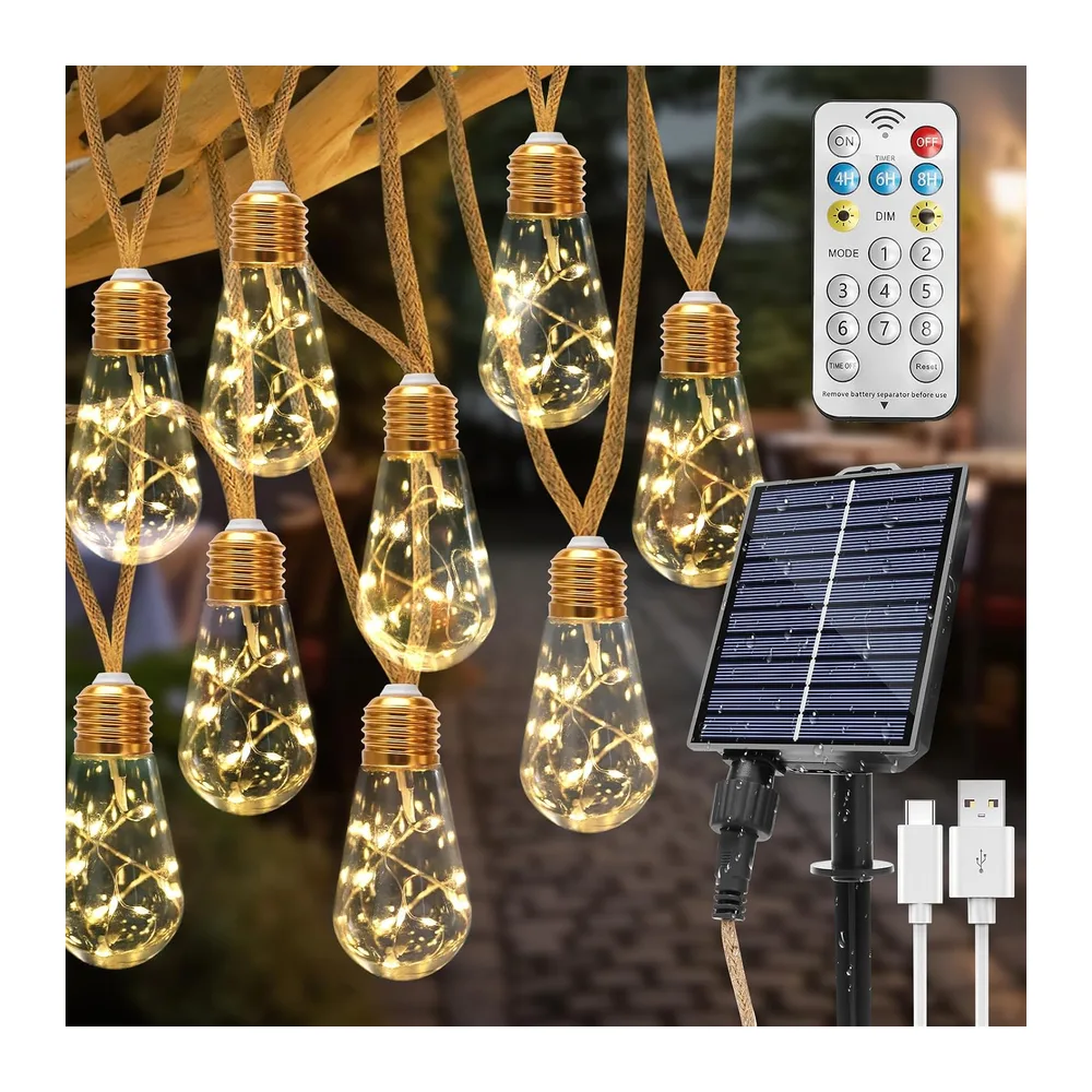 Guirlande Solaire Exterieur 8M, 16 Ampoules 8 Modes IP65 Étanche