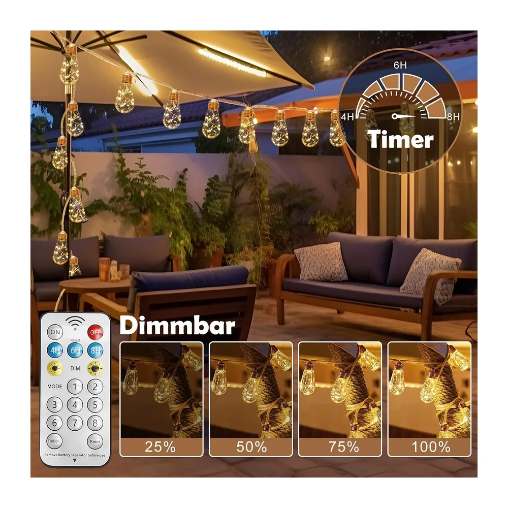 Guirlande Solaire Exterieur 8M, 16 Ampoules 8 Modes IP65 Étanche