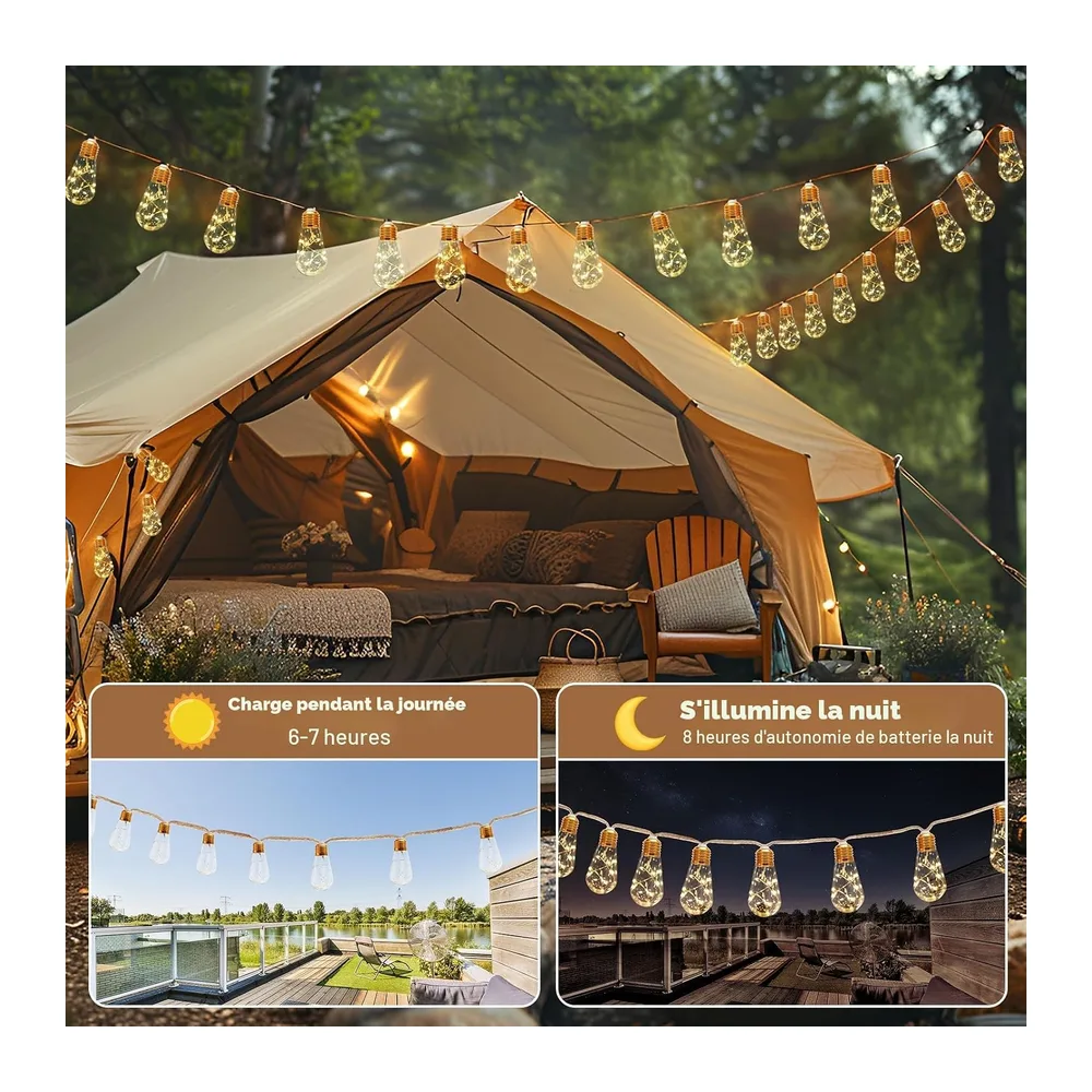Guirlande Solaire Exterieur 8M, 16 Ampoules 8 Modes IP65 Étanche