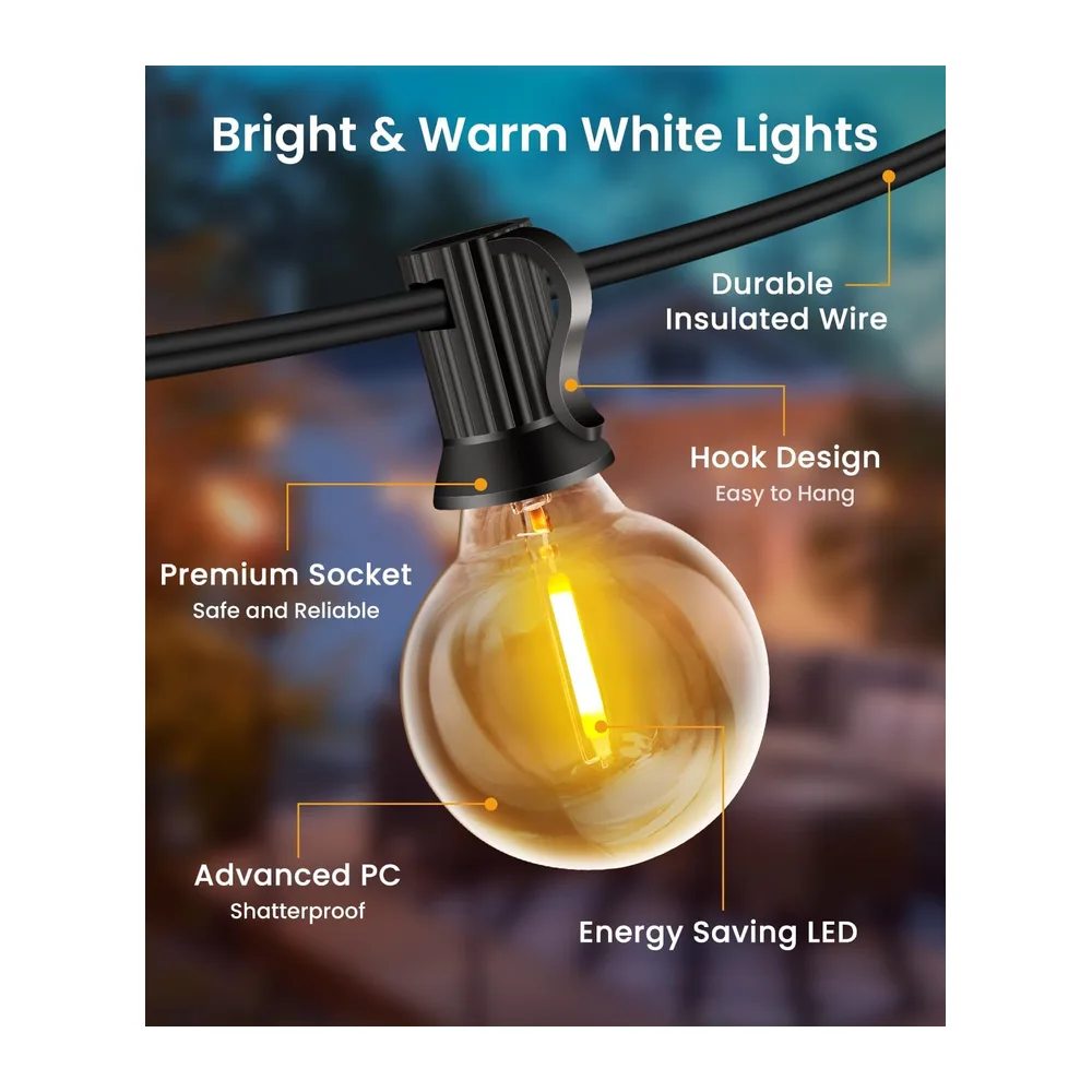 Rintea Guirlande Lumineuse Exterieure 20M/30M - 30+2 Ampoules G40