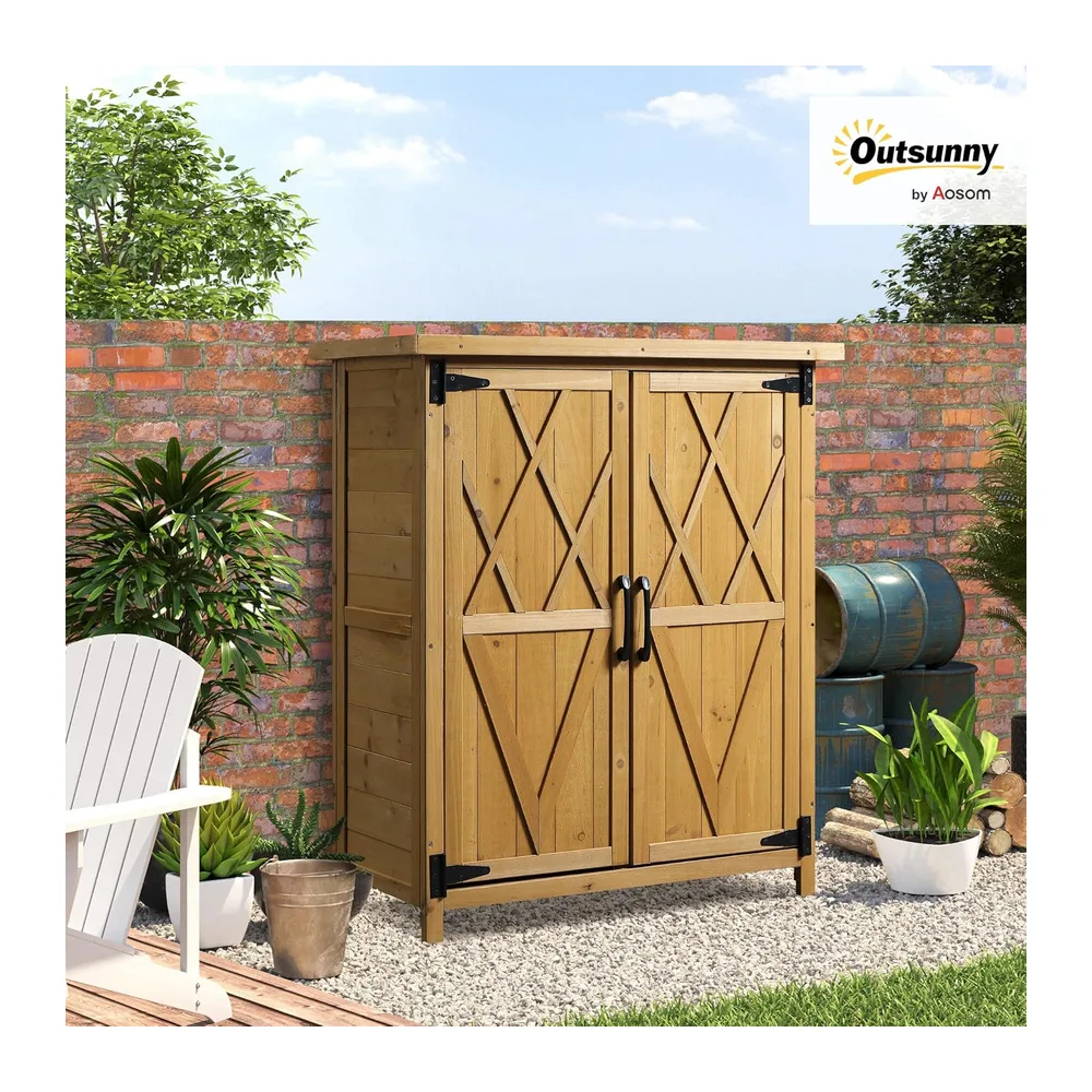 Outsunny Armoire de Jardin pour Outils 2 Portes 75L x 40l x 90H cm Jaune