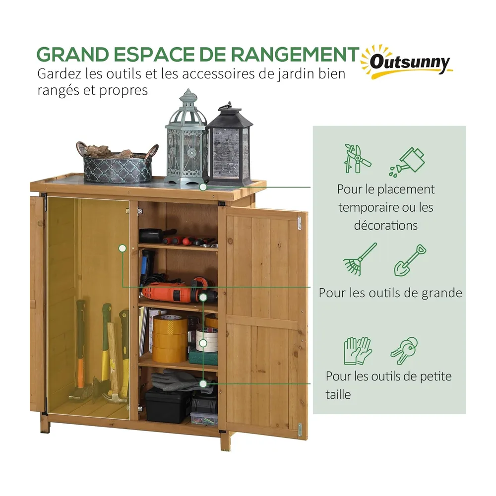 Outsunny Armoire de Jardin pour Outils 2 Portes 75L x 40l x 90H cm Jaune
