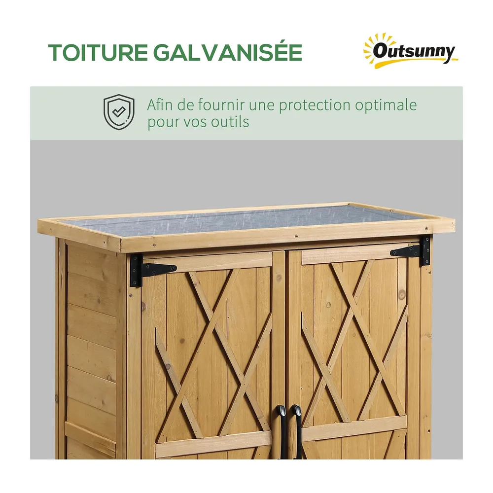 Outsunny Armoire de Jardin pour Outils 2 Portes 75L x 40l x 90H cm Jaune