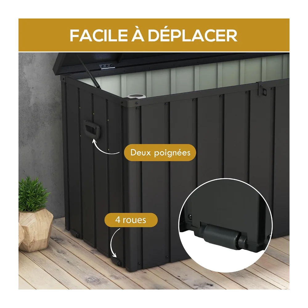 Outsunny Coffre de Rangement 450L Métal 125,5x61,5x70cm Gris Foncé