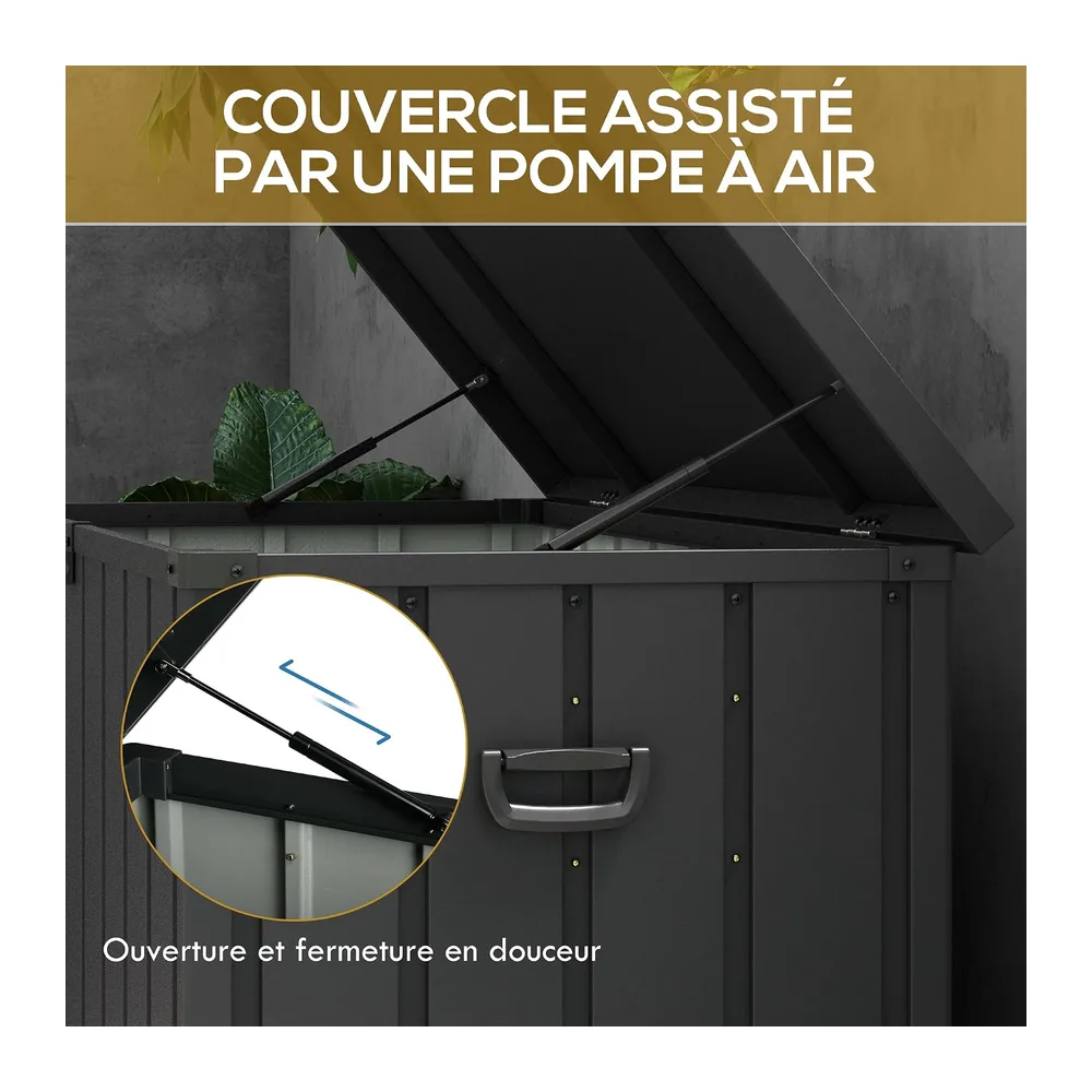Outsunny Coffre de Rangement 450L Métal 125,5x61,5x70cm Gris Foncé