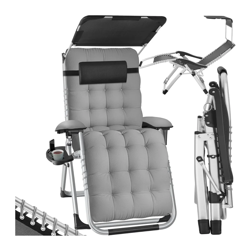 tectake® Fauteuil de Jardin Bain de Soleil avec Pare Soleil Chaise Longue Pliable &