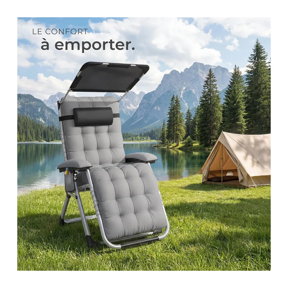 tectake® Fauteuil de Jardin Bain de Soleil avec Pare Soleil Chaise Longue Pliable &