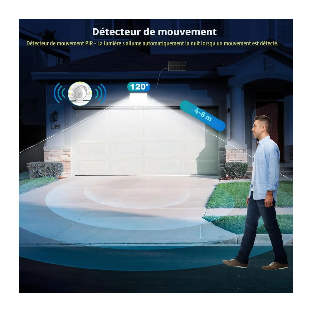 Lampe Solaire Extérieur avec Détecteur de Mouvement, Lumière Solaire Extérieur avec 4