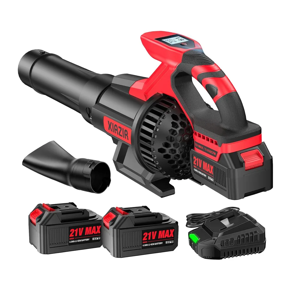 XIAZIR Souffleur de Feuilles sans Fil avec 2×4,0Ah Batterie et Chargeur, Moteur 21V 28