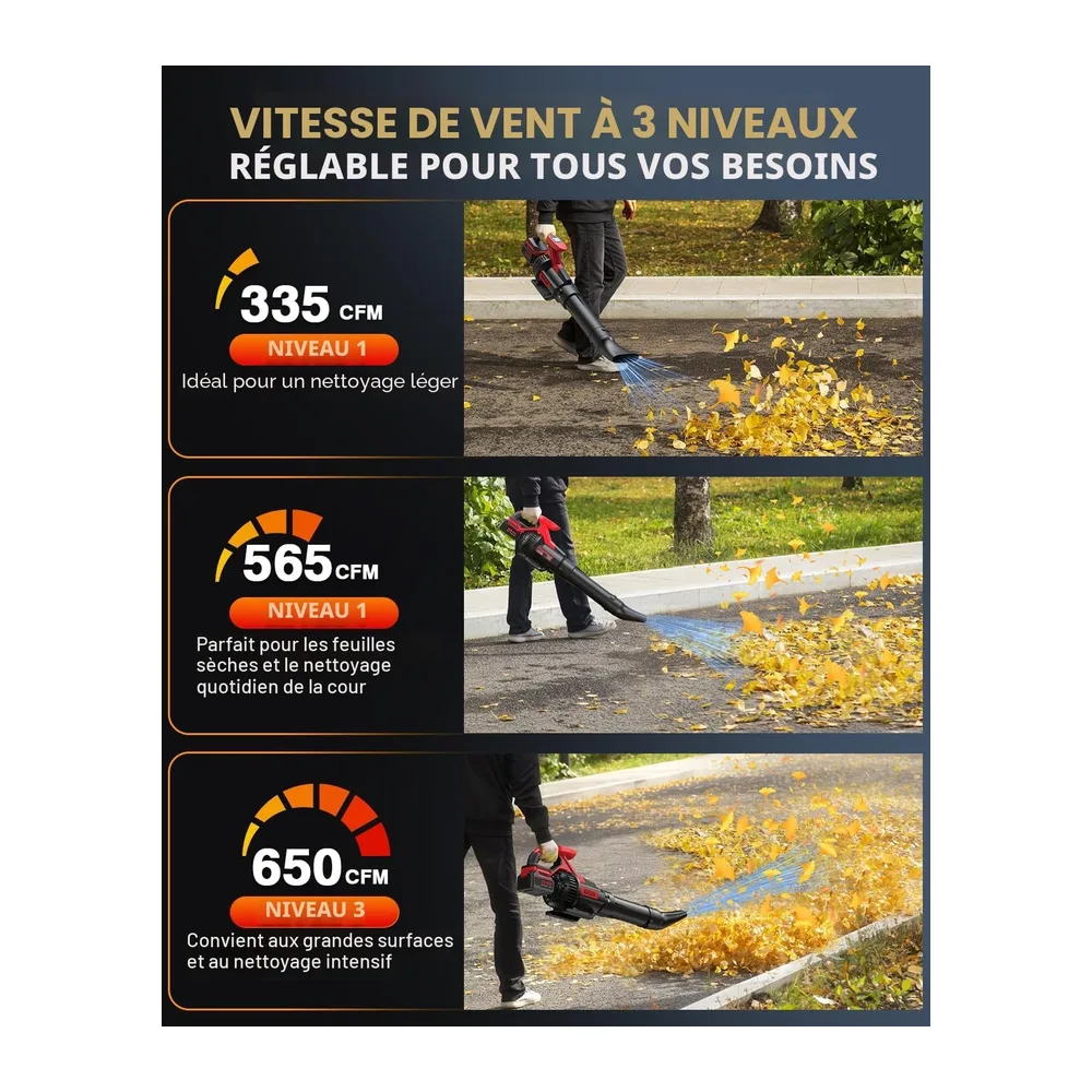 XIAZIR Souffleur de Feuilles sans Fil avec 2×4,0Ah Batterie et Chargeur, Moteur 21V 28