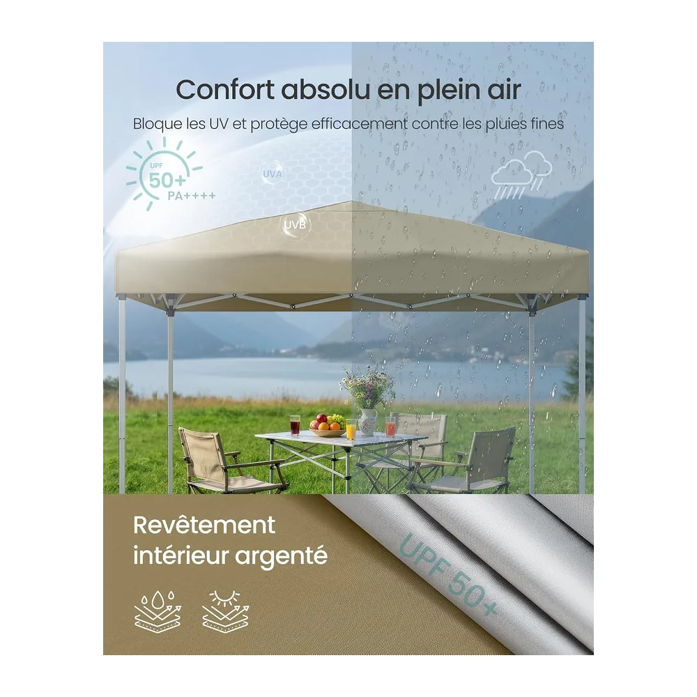 SONGMICS Tonnelle 3 x 3 m, Chapiteau Pliable, Protection Solaire, Résistante aux Petites