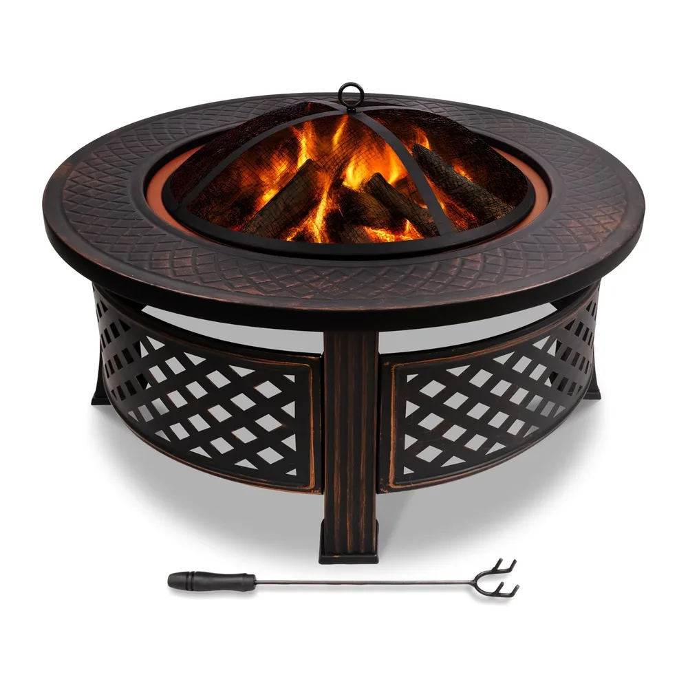 VOUNOT® Brasero Extérieur Ø81cm en Métal avec Pare Étincelles Couvercle et Tisonnier