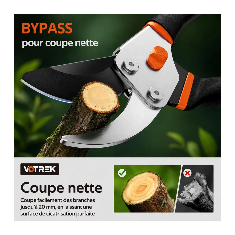 Sécateur de Jardin Bypass 21,5 cm – avec Lame SK5 & Ressort Scellé pour Mains Fragiles