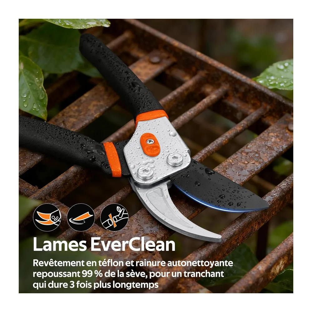 Sécateur de Jardin Bypass 21,5 cm – avec Lame SK5 & Ressort Scellé pour Mains Fragiles