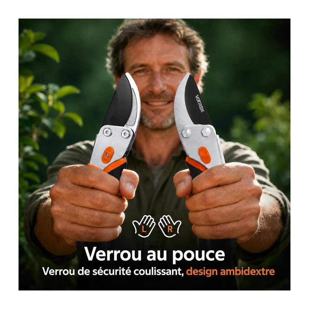 Sécateur de Jardin Bypass 21,5 cm – avec Lame SK5 & Ressort Scellé pour Mains Fragiles