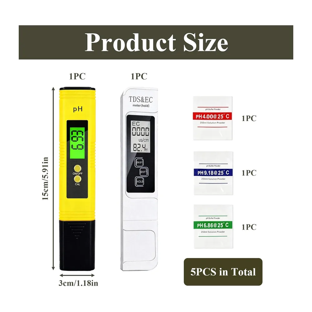 4 en 1 PH TDS Testeur qualité l'eau, Testeur pH Mètre électronique, TDS EC Mètre