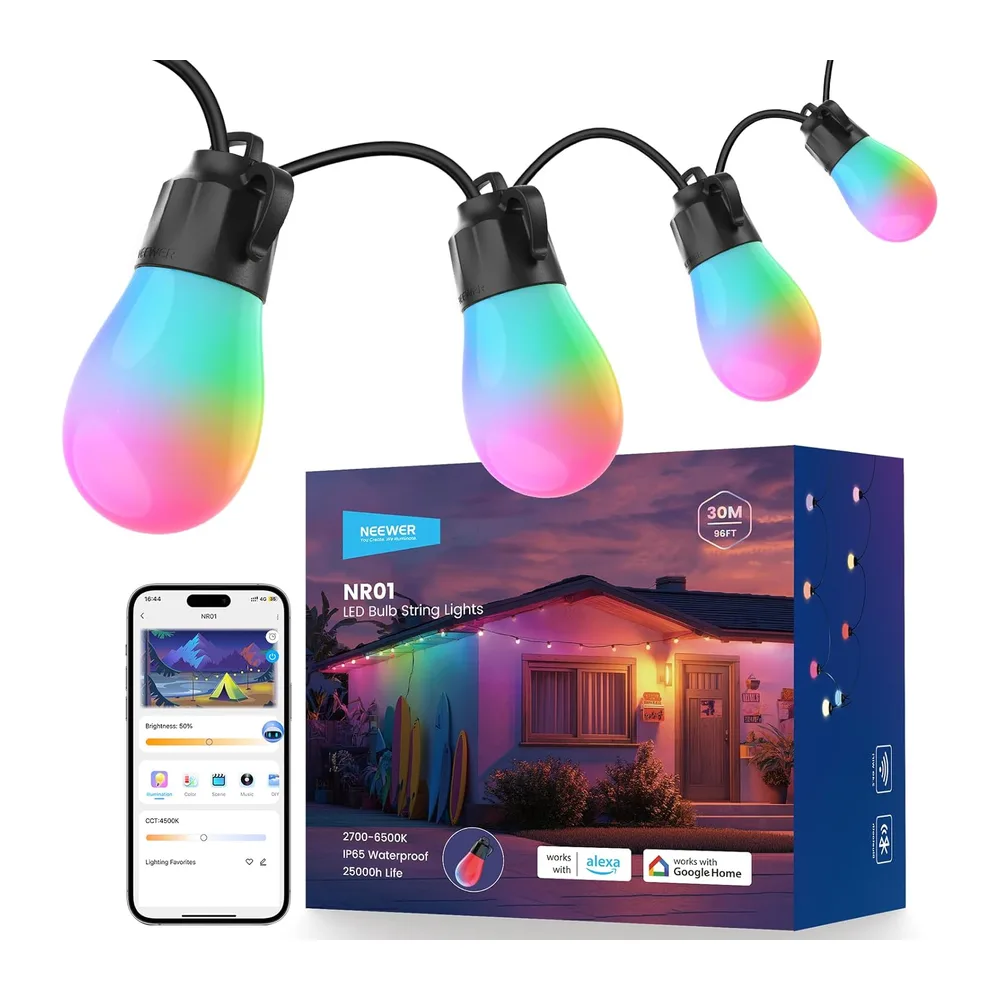 NEEWER NR01 Guirlande Extérieure 96ft,Smart AI RGBW avec App