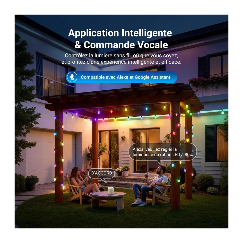NEEWER NR01 Guirlande Extérieure 96ft,Smart AI RGBW avec App