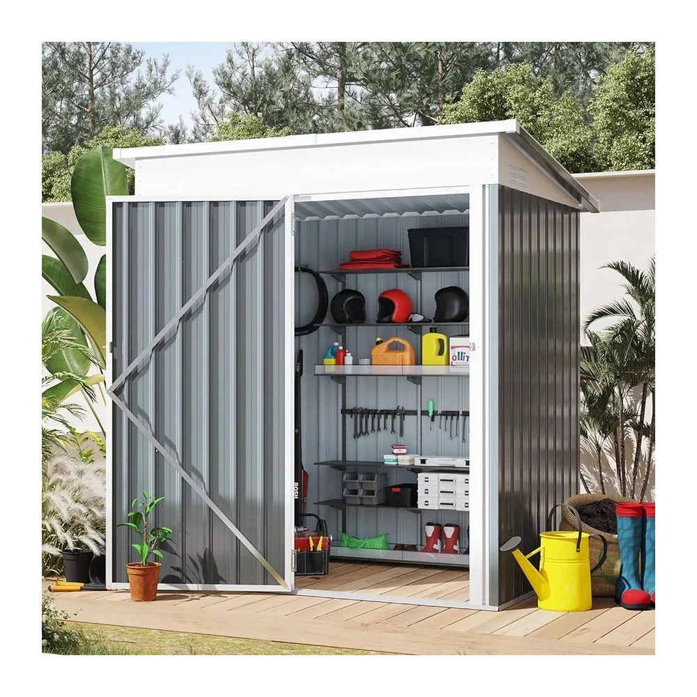 YODOLLA Abri de Jardin Métal avec Porte Verrouillable et Toit Incliné