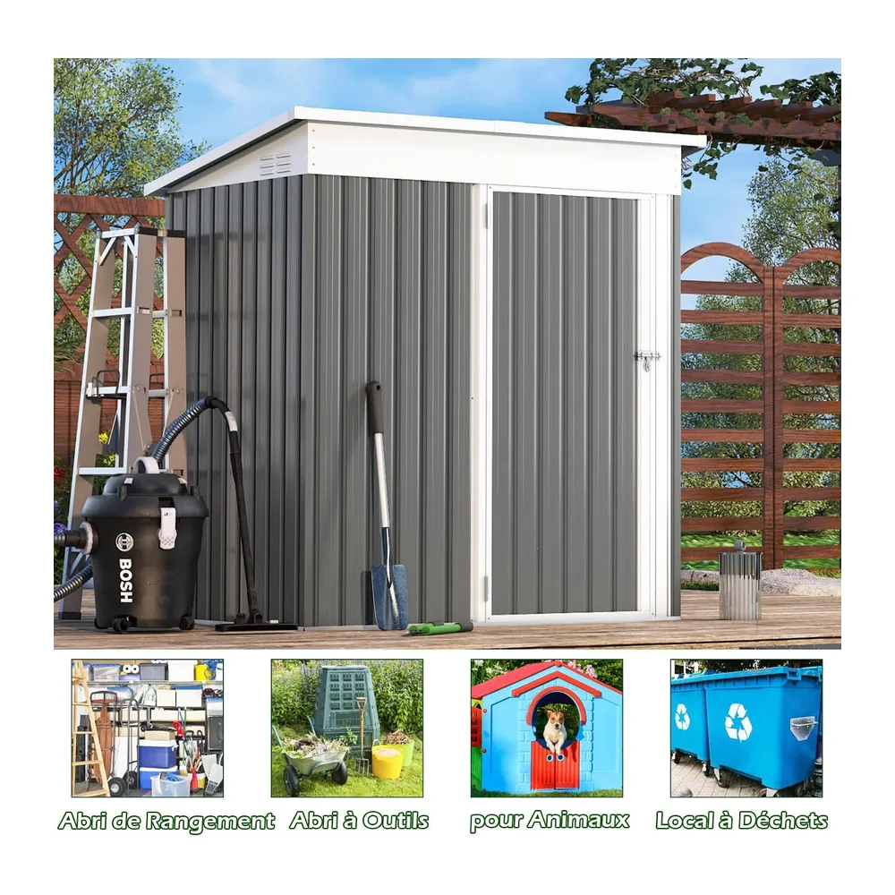 YODOLLA Abri de Jardin Métal avec Porte Verrouillable et Toit Incliné
