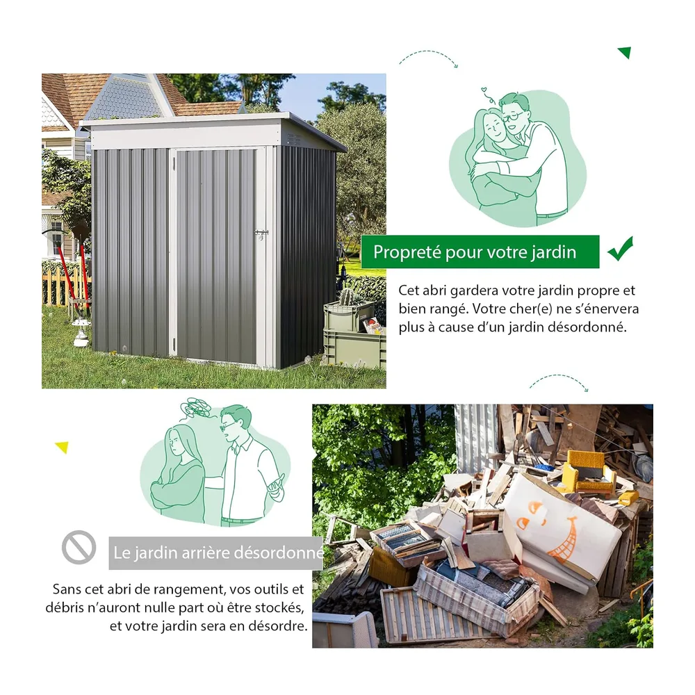 YODOLLA Abri de Jardin Métal avec Porte Verrouillable et Toit Incliné