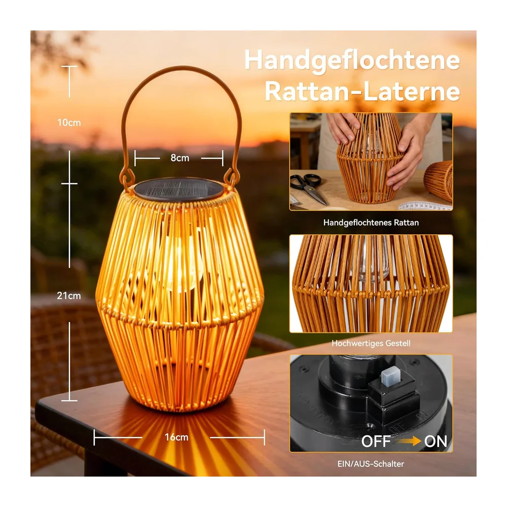 Ollny Lanternes Solaire Exterieur, 2 Pièces, Rotin Bohème, Blanc Chaud