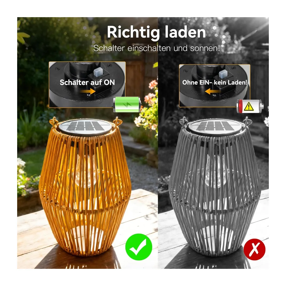 Ollny Lanternes Solaire Exterieur, 2 Pièces, Rotin Bohème, Blanc Chaud