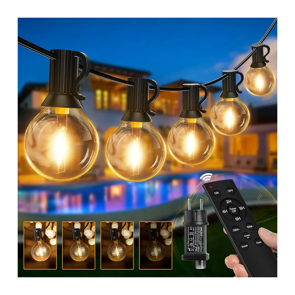 Ollny Guirlande Lumineuse Exterieure 20m 25+2 Ampoule G40 LED, Télécommande