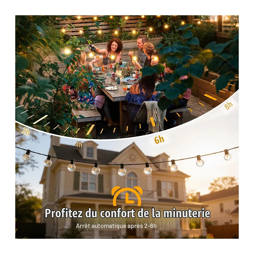 Ollny Guirlande Lumineuse Exterieure 20m 25+2 Ampoule G40 LED, Télécommande