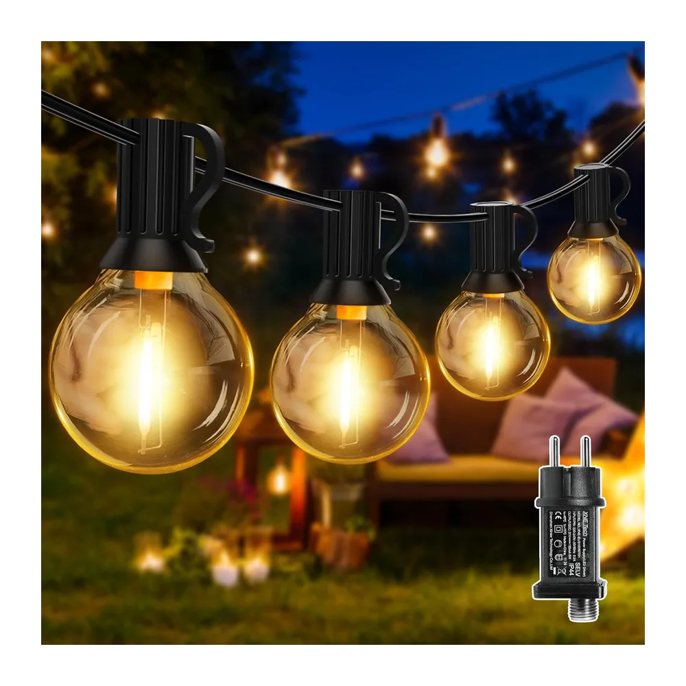 Ollny Guirlande Lumineuse Exterieure 5m, 13+1 Ampoules G40 LED, Blanc Chaud