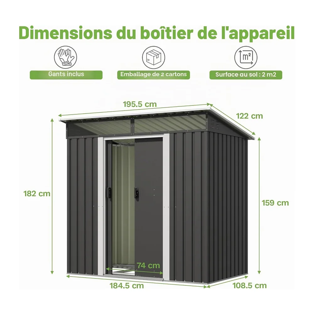 Devoko Abri à Outils en métal 183 x 109 x 182 cm avec Fondation, 3,6 m³ Abri à Outils