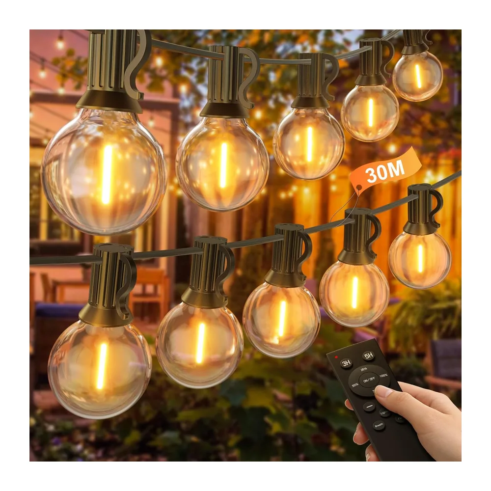 Guirlande Guinguette Exterieure avec Télécommande, 30M Dimmable Guirlande Lumineuse