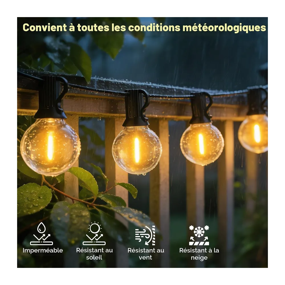 Guirlande Guinguette Exterieure avec Télécommande, 30M Dimmable Guirlande Lumineuse