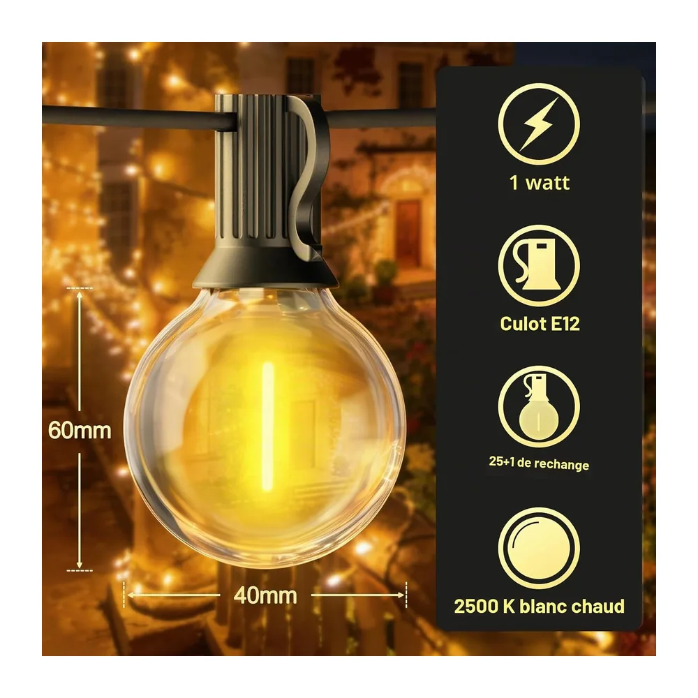 Guirlande Guinguette Exterieure avec Télécommande, 30M Dimmable Guirlande Lumineuse