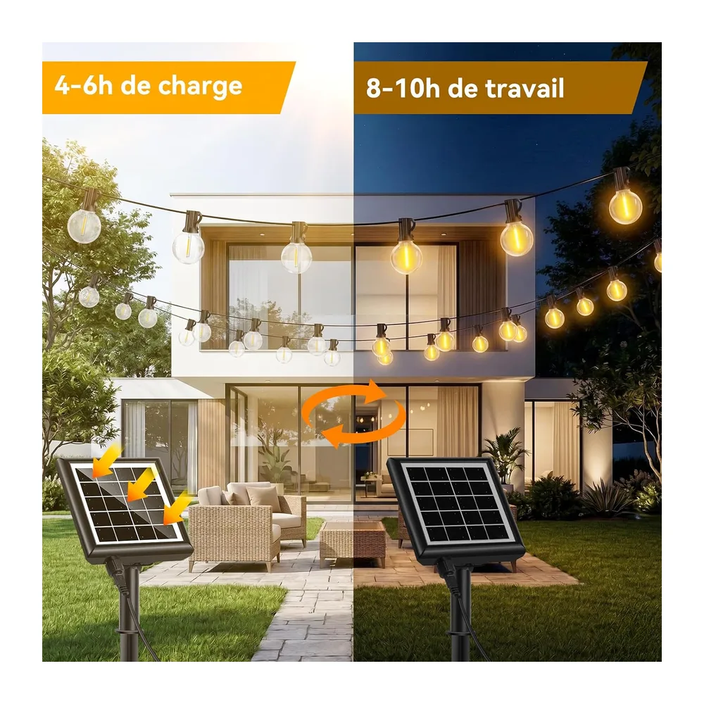 Guirlande Solaire Exterieur Lumineuse LED - 30M avec Télécommande 38+2 Ampoules G40