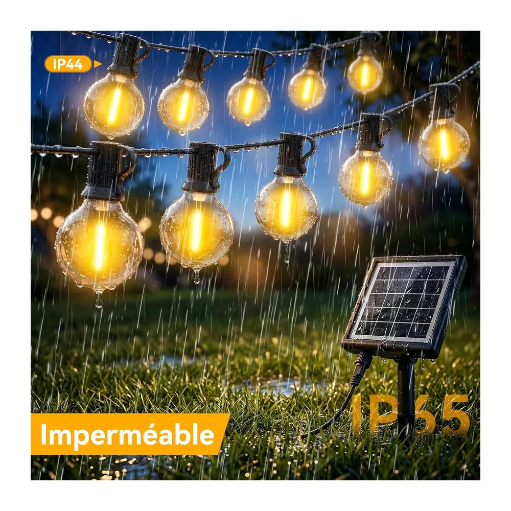Guirlande Solaire Exterieur Lumineuse LED - 30M avec Télécommande 38+2 Ampoules G40