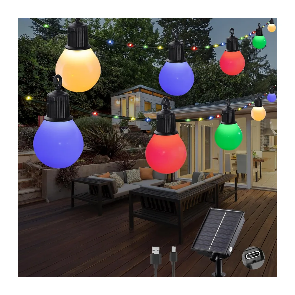 Tacobey Guirlande Solaire Extérieur avec 20 G40 Blanche Ampoules,  , 10M 100 LEDs