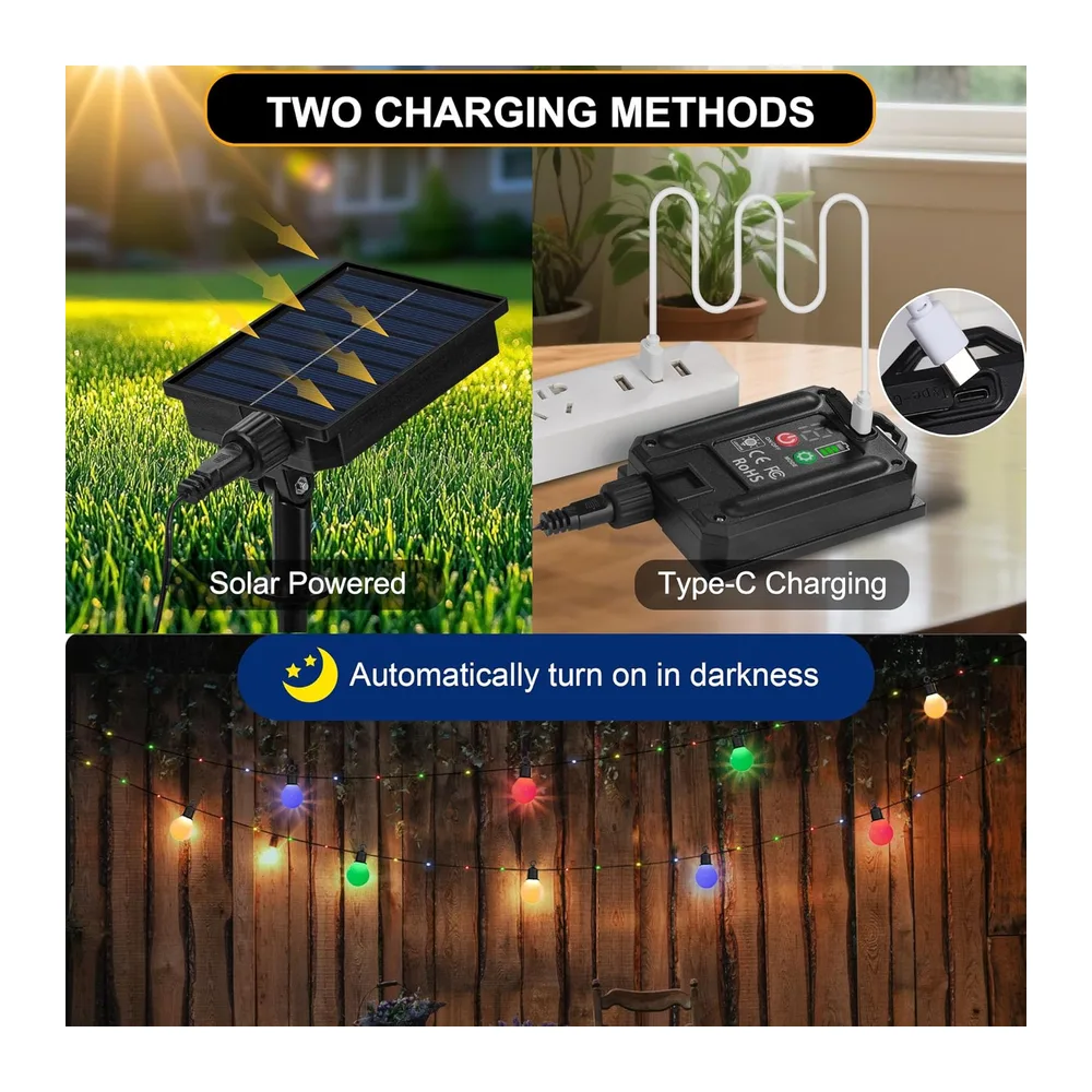 Tacobey Guirlande Solaire Extérieur avec 20 G40 Blanche Ampoules, , 10M 100 LEDs