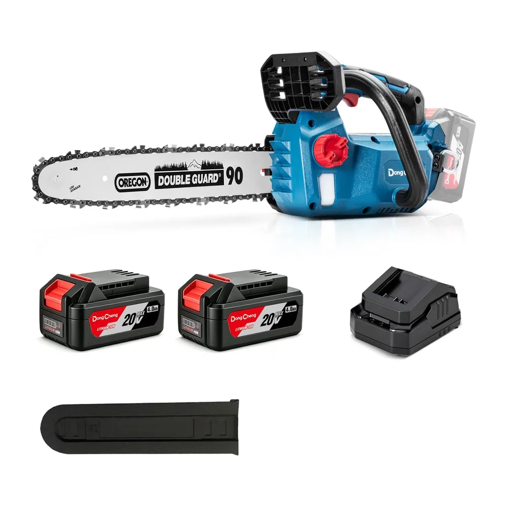 DongCheng Tronconneuse a batterie 20V, Brushless 900W, 25cm de coupe, 2×4Ah