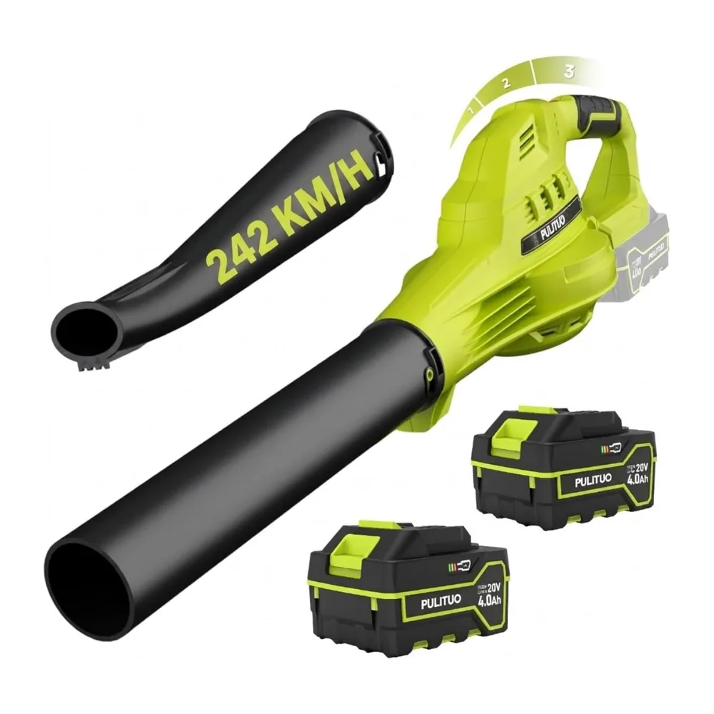Souffleur de Feuilles sans Fil avec 2 Batteries 4000 mAh et Chargeur, 242 km/h, Souffleur