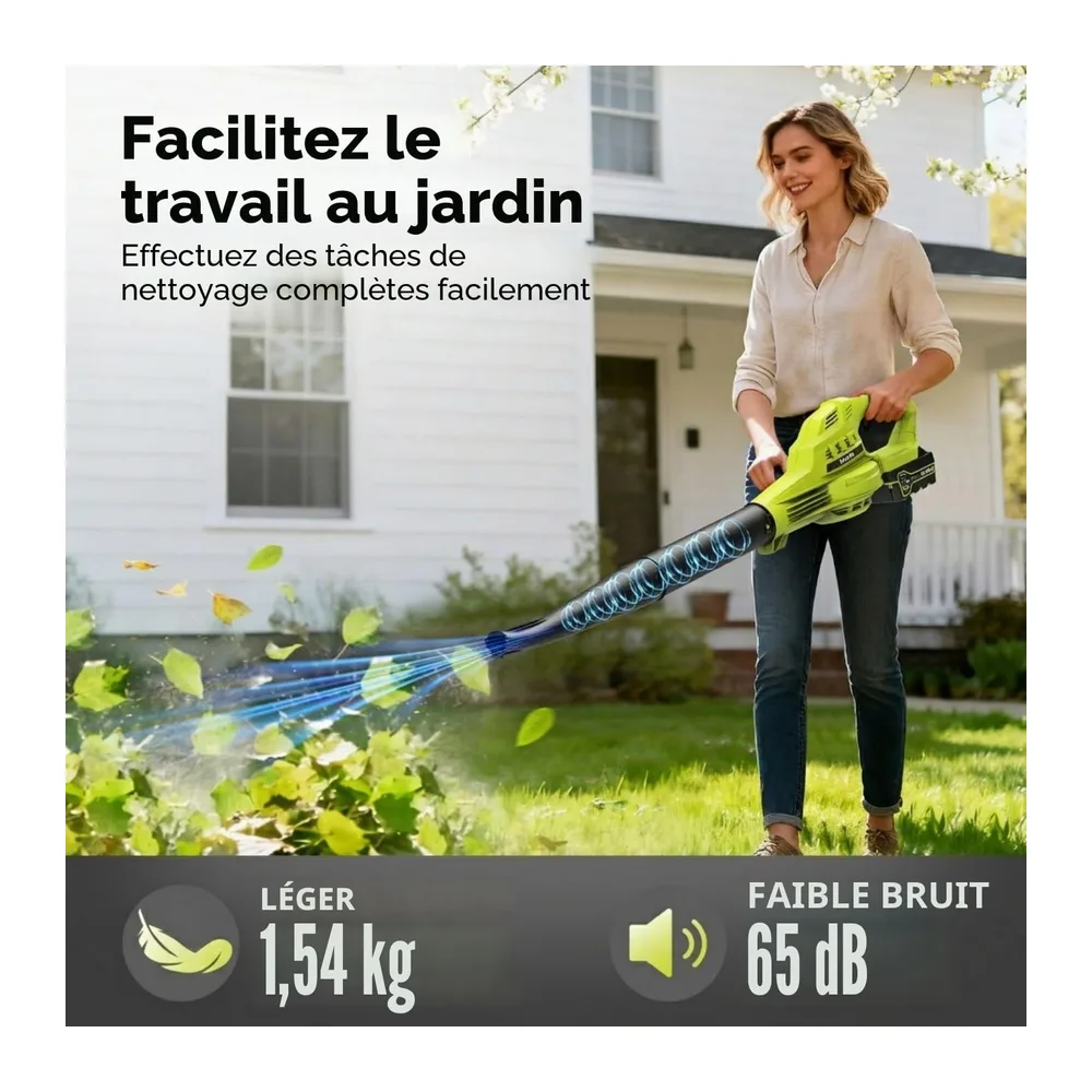 Souffleur de Feuilles sans Fil avec 2 Batteries 4000 mAh et Chargeur, 242 km/h, Souffleur