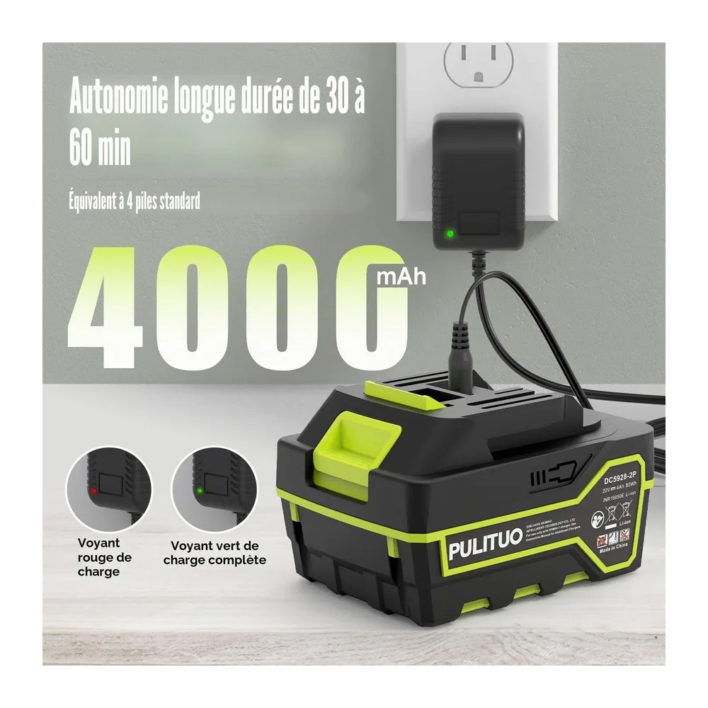Souffleur de Feuilles sans Fil avec 2 Batteries 4000 mAh et Chargeur, 242 km/h, Souffleur