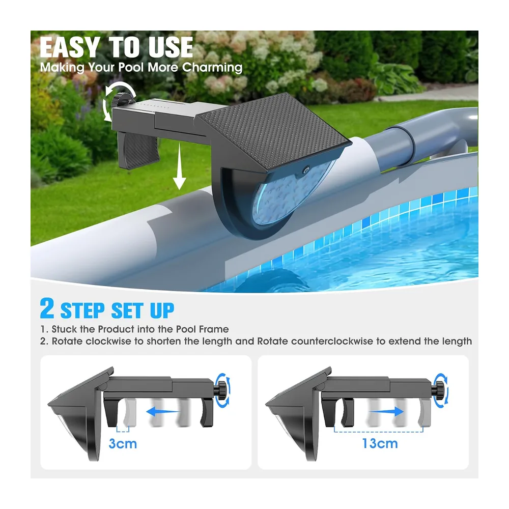 Lot de 2 lampes solaires de piscine hors sol améliorées à énergie solaire 2026, cadre de