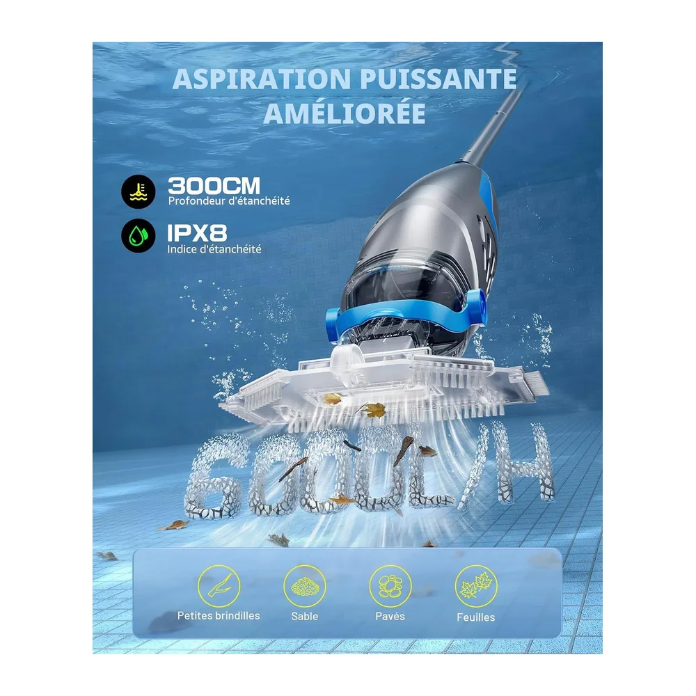 UIRWAY V3 Aspirateur Piscine sans Fil, 26,5 GPM Aspirateur Piscine Hors Sol Puissant