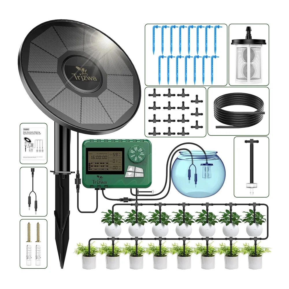 Kit d'Irrigation Goutte à Goutte Solaire 2200mAh, Système 15m