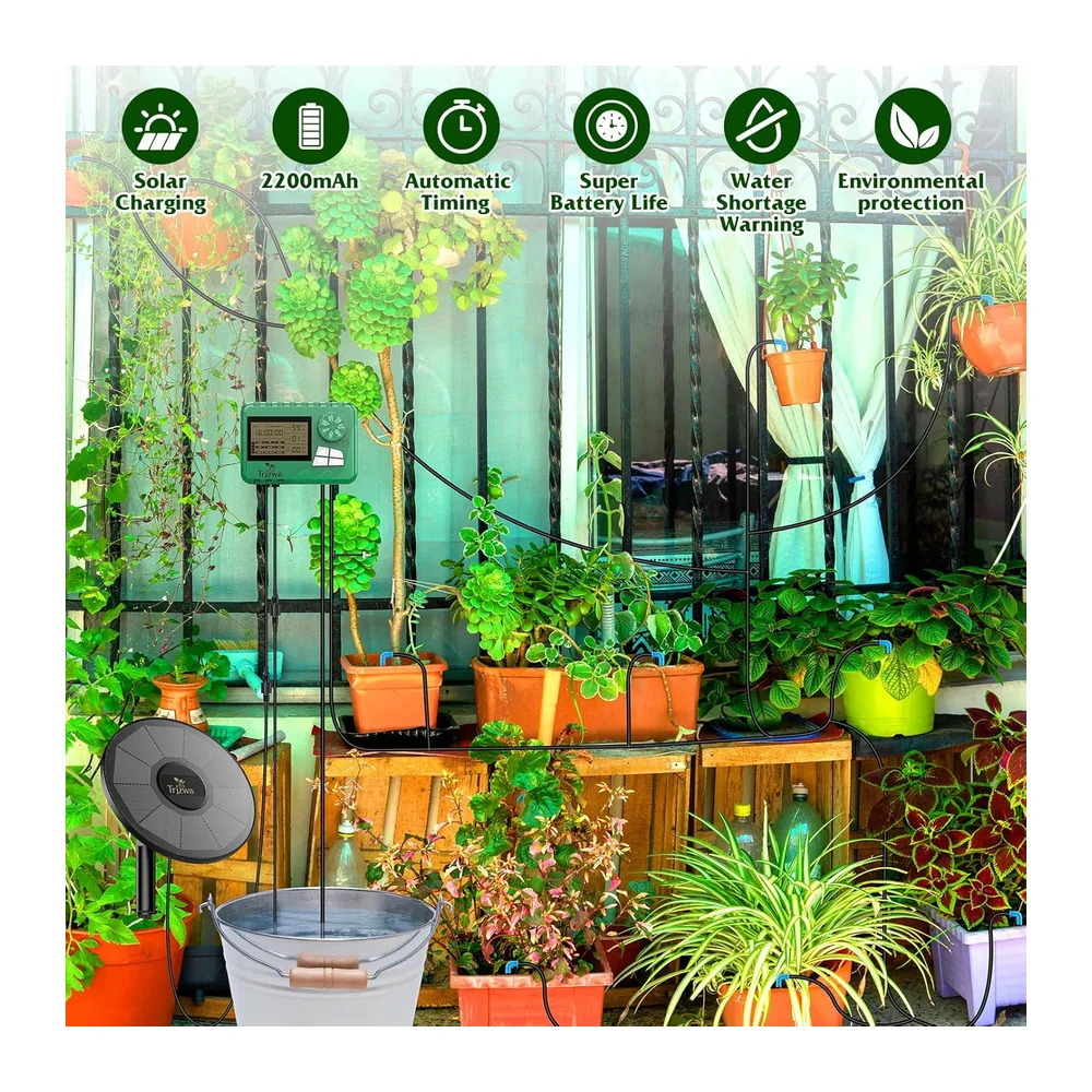 Kit d'Irrigation Goutte à Goutte Solaire 2200mAh, Système 15m