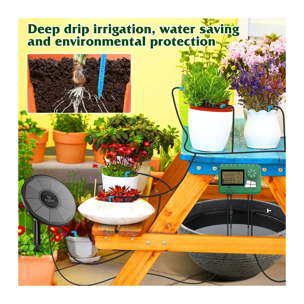 Kit d'Irrigation Goutte à Goutte Solaire 2200mAh, Système 15m