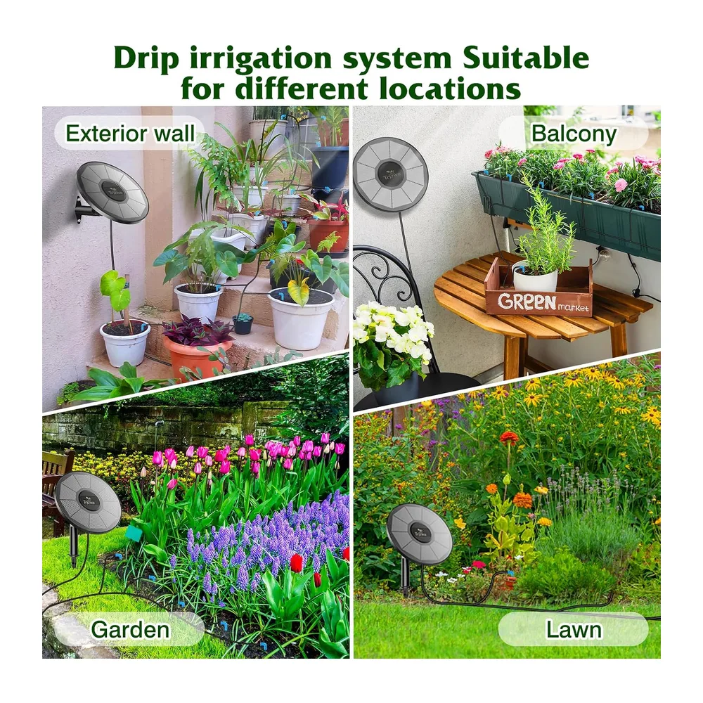 Kit d'Irrigation Goutte à Goutte Solaire 2200mAh, Système 15m