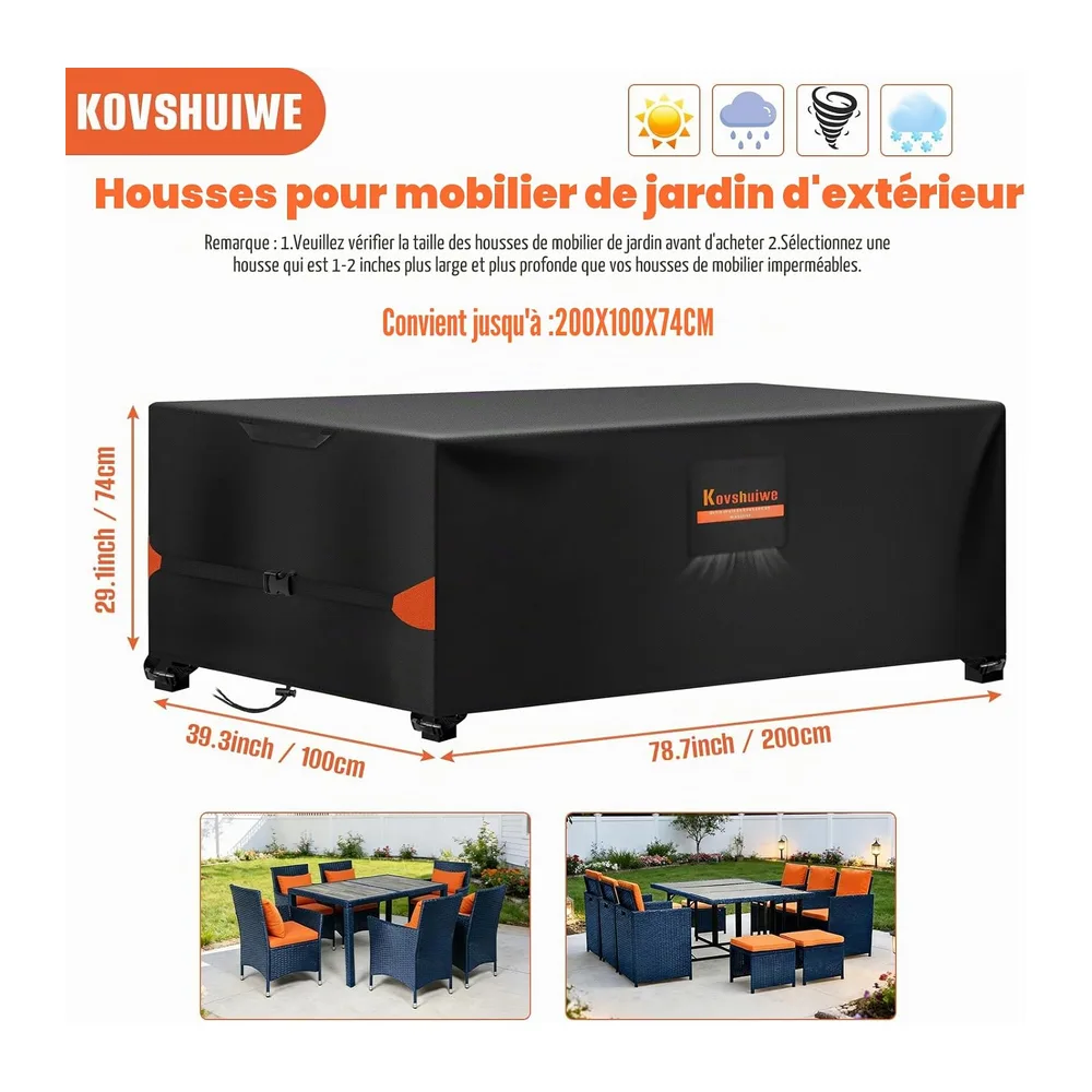 Kovshuiwe Housses de Meubles de Jardin 200×100×74cm, Tissu Oxford 300D